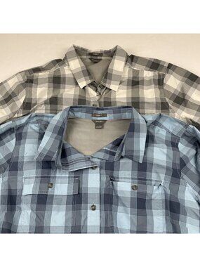 Eddie Bauer Guide Shirt Lot Of 2 Womens 2XL Plaid Vented Hiking Fishing Roll Tab